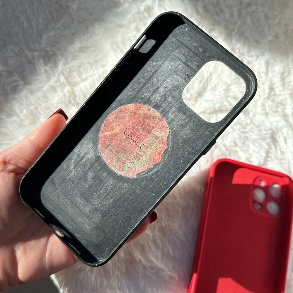 Set of 3 iPhone 12 Pro phone cases CARVED live edge MagSafe red and wood style
